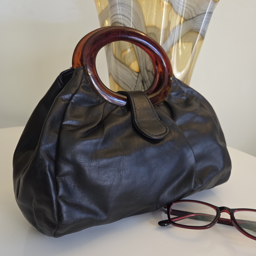 Elegant Vintage Top Handle Handbag with Lucite Accents